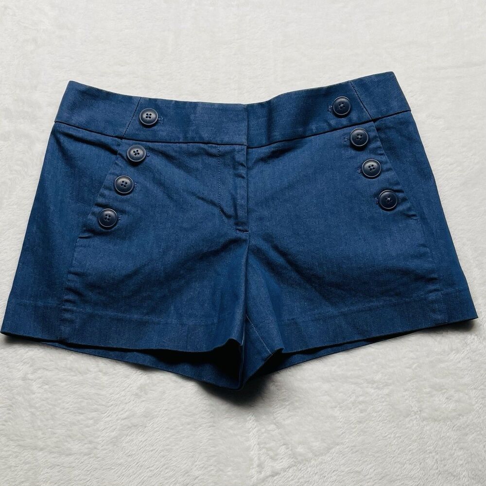 LOFT Riviera Mid Rise Shorts Women's Sailor Pockets Button Trim Blue sz 2